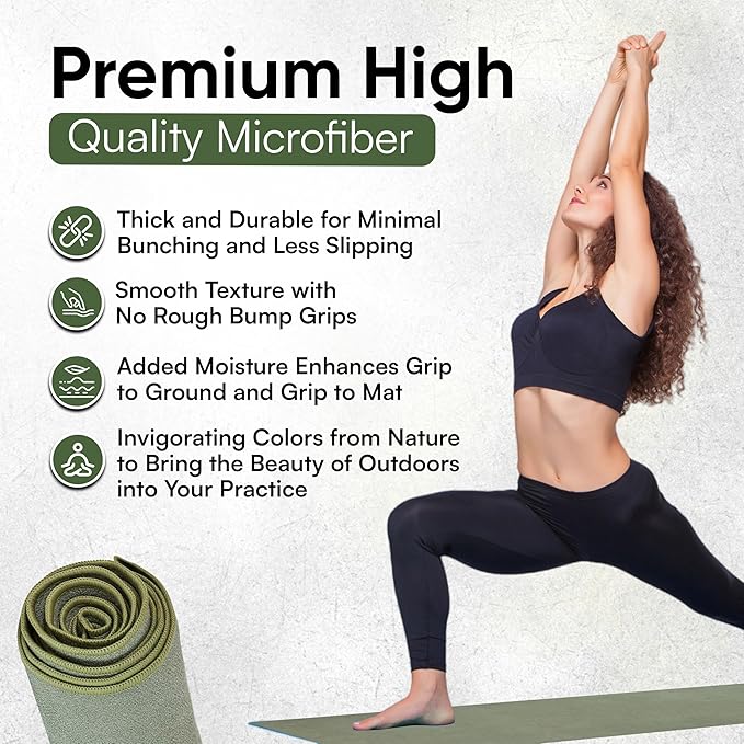 Yoga Mat Towel - Double Sided Microfiber Yoga Towel - Sweat Absorbent Non Slip Hot Yoga Towel - Lightweight, Quick Drying Pilates and Bikram Sweat Towel - 73''L x 26''W, Sage