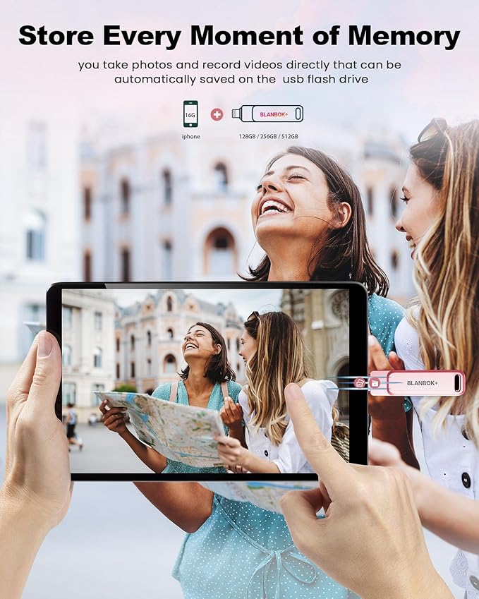 MFi Certified 512GB Flash Drive for iPhone Photo Stick, USB Memory Stick iPhone Flash Drive for Photos Videos, High Speed External Storage USB Stick Thumb Drive for iPhone/iPad/Android/PC(Rose Pink)