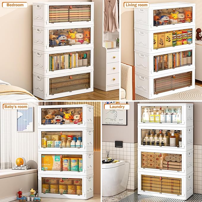 3 Tier Storage Bins with Lids 103QT - Stackable Storage Containers with Wheels, Folding Storage Boxes, Stackable Storage Bins, Closet Organizers and Storage for Living Room,Office