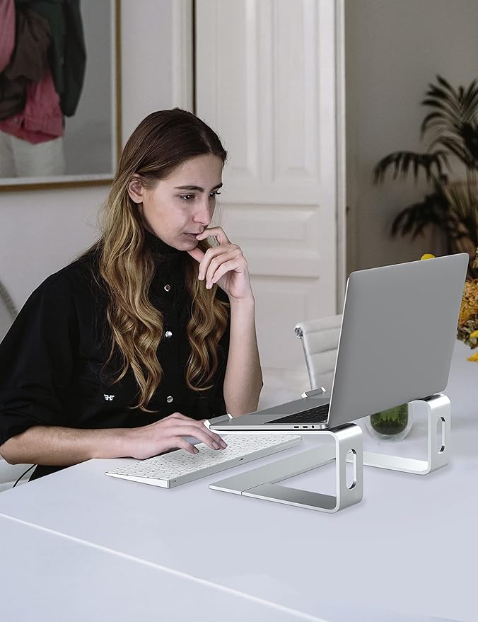 ALASHI Laptop Stand for Desk, Aluminum Computer Riser, Ergonomic Notebook Holder, Detachable Metal Laptops Elevator, PC Cooling Mount Support 10 to 15.6 Inches Notebook, Silver