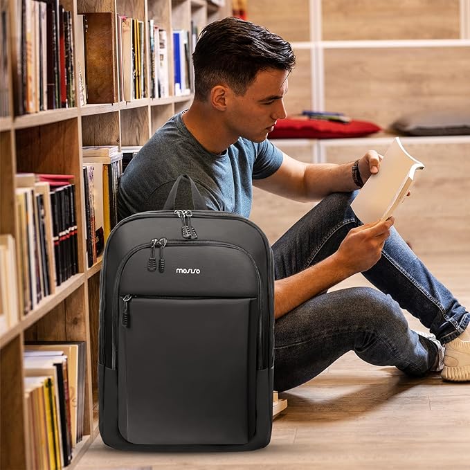 MOSISO Laptop Backpack for Men, Slim Lightweight Compact Computer Backpack for College Work Business Office Travel, 17.3 inch Waterproof Commute Laptop Bag Casual Daypack with Luggage Strap, Black