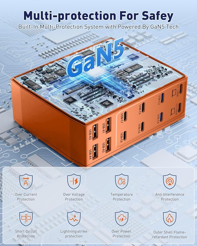 USB Charging Station (600W),12-Port USB C Charger Block with Dual 100W PD USB-C Fast Charging Station Hub for MacBook Pro/Air/All iPad Phone 17/16 15/14/13/Pro Max/Samsung Galaxy Note(Orange)