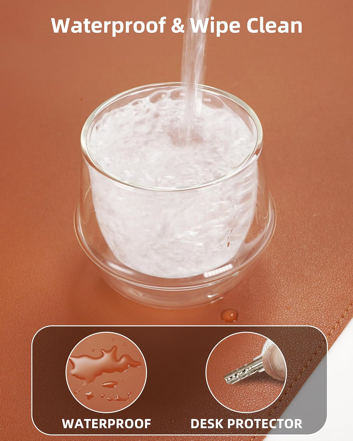 Extra Large Desk Pad Mat - Waterproof Mouse Pad & Desk Protector, Non-Slip XXL PU Leather Gaming Mat for Keyboard/Mouse, Stitched Edge with Ergonomic Support, 47.2"x23.6" (Brown)