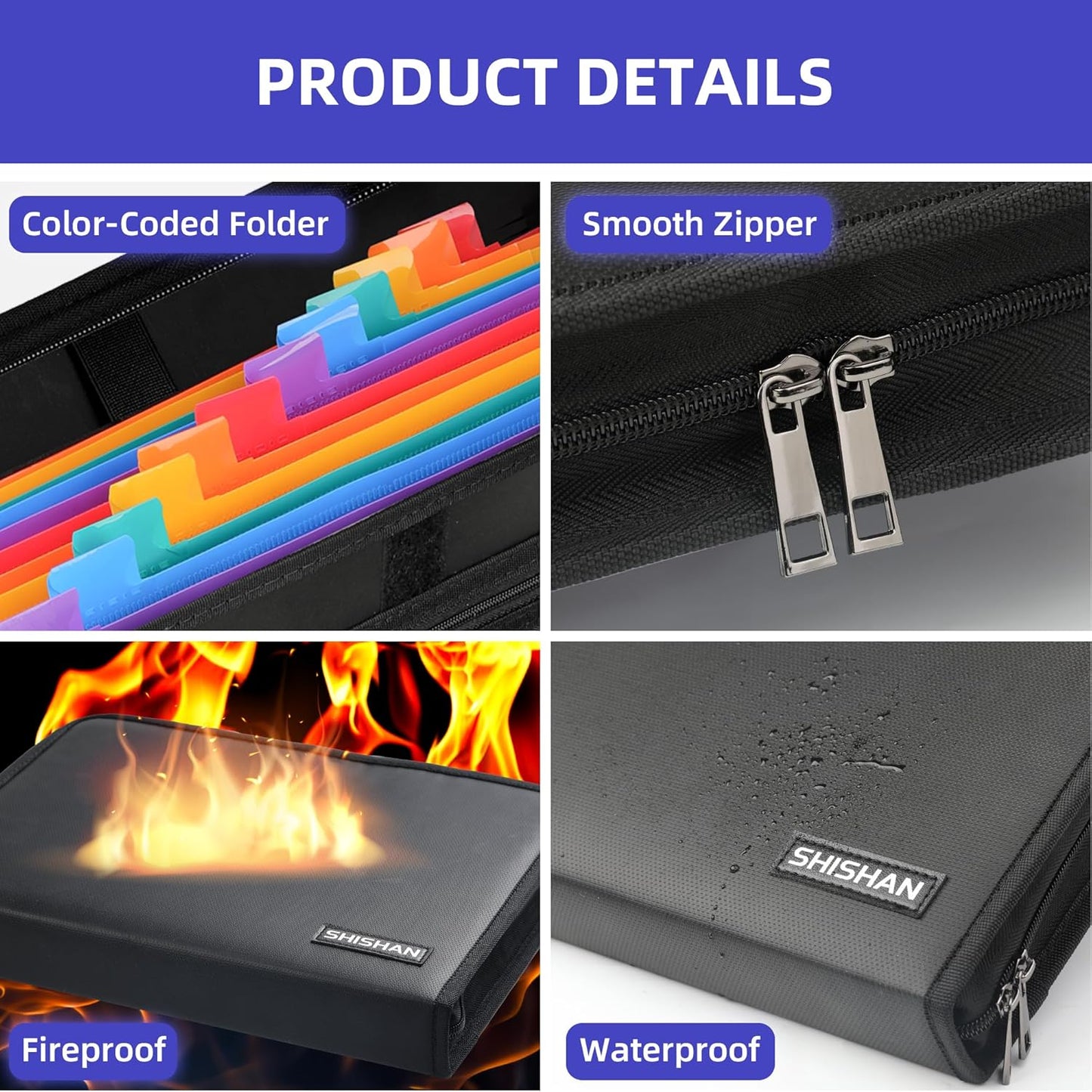 Versatile Fireproof Accordion File Organizer Document Bag for Important Document Organizer Color-Coded 13 Pocket, Letter Size Expanding File Folder with Label and Zipper Portable Safe Storage