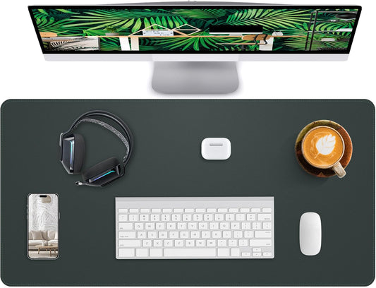 Desk Pad Mat - Leather Desk Pad Protector for Office and Home - Desk Organization and Accessories - Ideal for Large Mouse Pad and Desk Mats on Top of Desks(Dark Green,31.5" x 15.7")