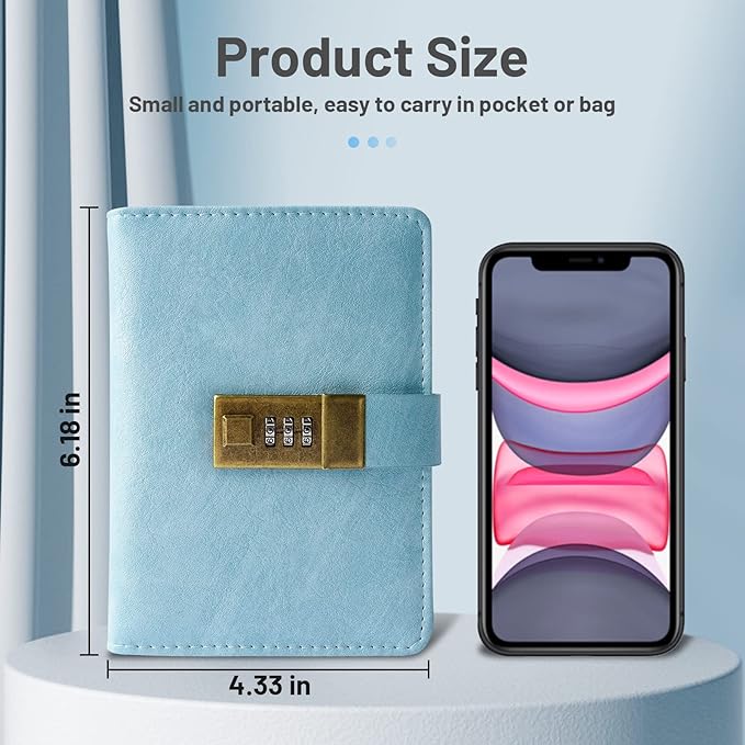 WEMATE Password Book with Lock, Password Book with Alphabetical Tabs 600+ Password Space, Password Organizer Logbook, Password Keeper for Computer & Website Logins,4.33X6.18in,Light Blue