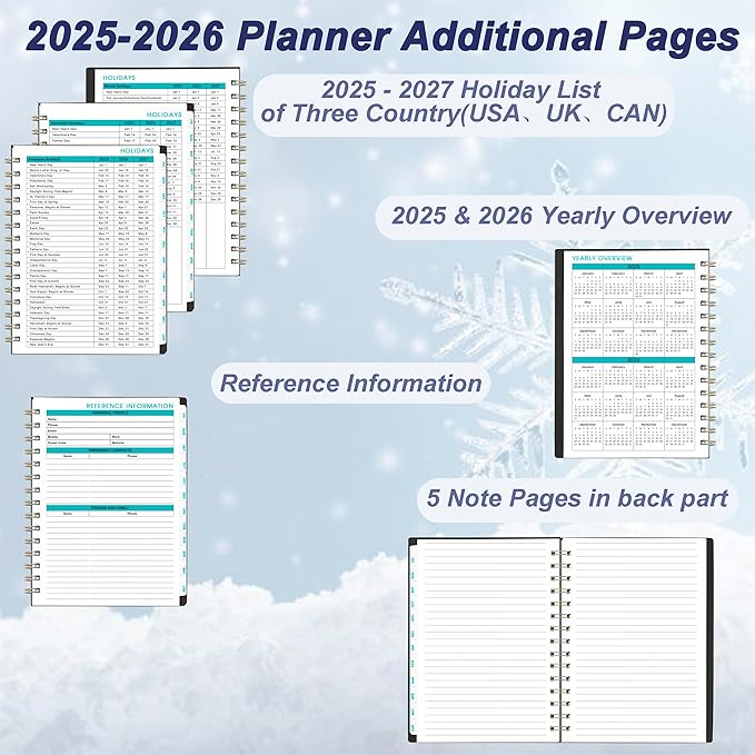 Daily Planner 2025-2026, 6.1" x 8.3", Jul.2025-Jun.2026, 2025 Planner Weekly and Monthly, Calendar 2025 with Tabs & Pocket, 100GSM Thick Paper, Black