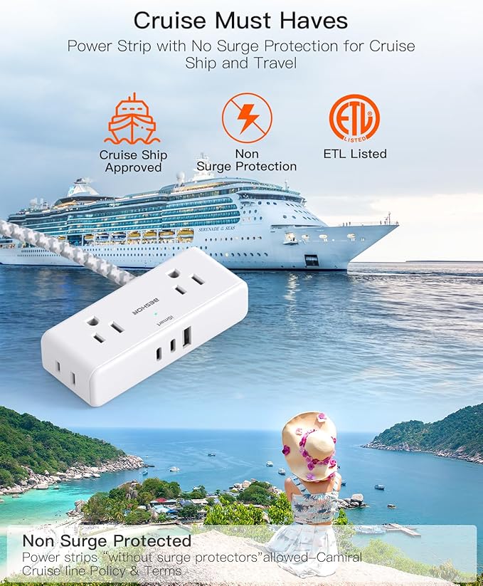 Flat Extension Cord 3 feet, Flat Plug Power Strip, 4 Widely Outlets with 3 USB Ports (2 USB C), 3 Side Outlet Extender with Extension Cord with Multiple Outlets for Home, Office, Dorm Room Essentials