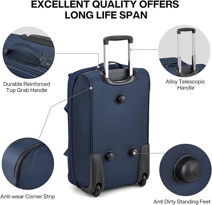 Hanke Expandable Carry On Luggage Suitcases with Wheels Foldable Duffle Bag for Travel Carry On suitcase Weekend Bag for Women Men（Blue）