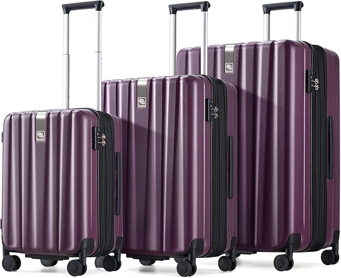 Hanke Expandable Hardshell Luggage Sets 3 piece Carry On Luggage with Wheels Suitcases Lightweight Checked Tsa Luggage Rolling Large Suitcase Travel Luggage Bag Woman Men 20/24/29 Inch(Purple)
