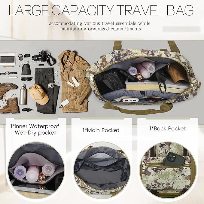 VOOWO Duffel Bag with Wheels - Rolling Foldable Expandable Duffle Bag with Wheels for Travel, Rolling Luggage Carry On Bag with Wheels, Large Rolling Backpack Weekend Bags for Men Women (Camouflage)