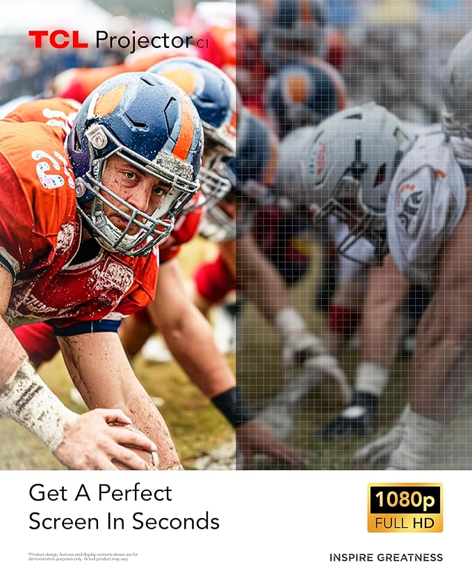 TCL C1 GTV Portable Projector, Native 1080P, Built-in Gimbal, Netflix Officially Licensed, WIFI and Bluetooth, 30,000-Hour Life, Auto Focus, 8W Dolby Digital Audio, 120'' Screen, Ceiling Projection