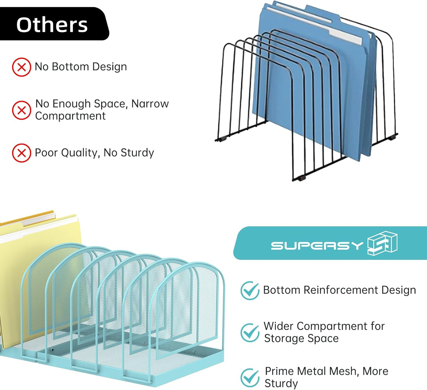 SUPEASY File Organizer 9-Section Mesh Desk Organizer, Upright File Organizer Desktop Organizer File Sorter, File Folder Holder for Office Supplies, Blue