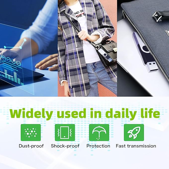 64GB Flash Drive 10 Pack, Wooolken USB 2.0 Thumb Drive Bulk Pen Drive Metal Swivel Memory Stick 64GB 10 Colors Multipack Value Zip USB Drives with Lanyard