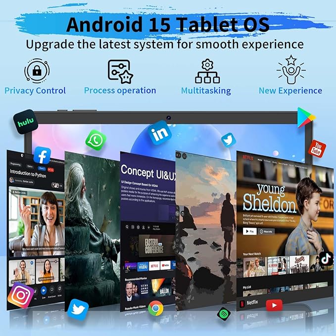 Android 15 Tablet with Keyboard, 26GB RAM+256GB ROM(2TB Expand), 10 inch Tablet with 8000mAh Battery, 2.4G/5G WiFi, 5MP+13MP Dual Camera, Widevine L1, GMS Certified, Mouse, Case, Stylus(Black)