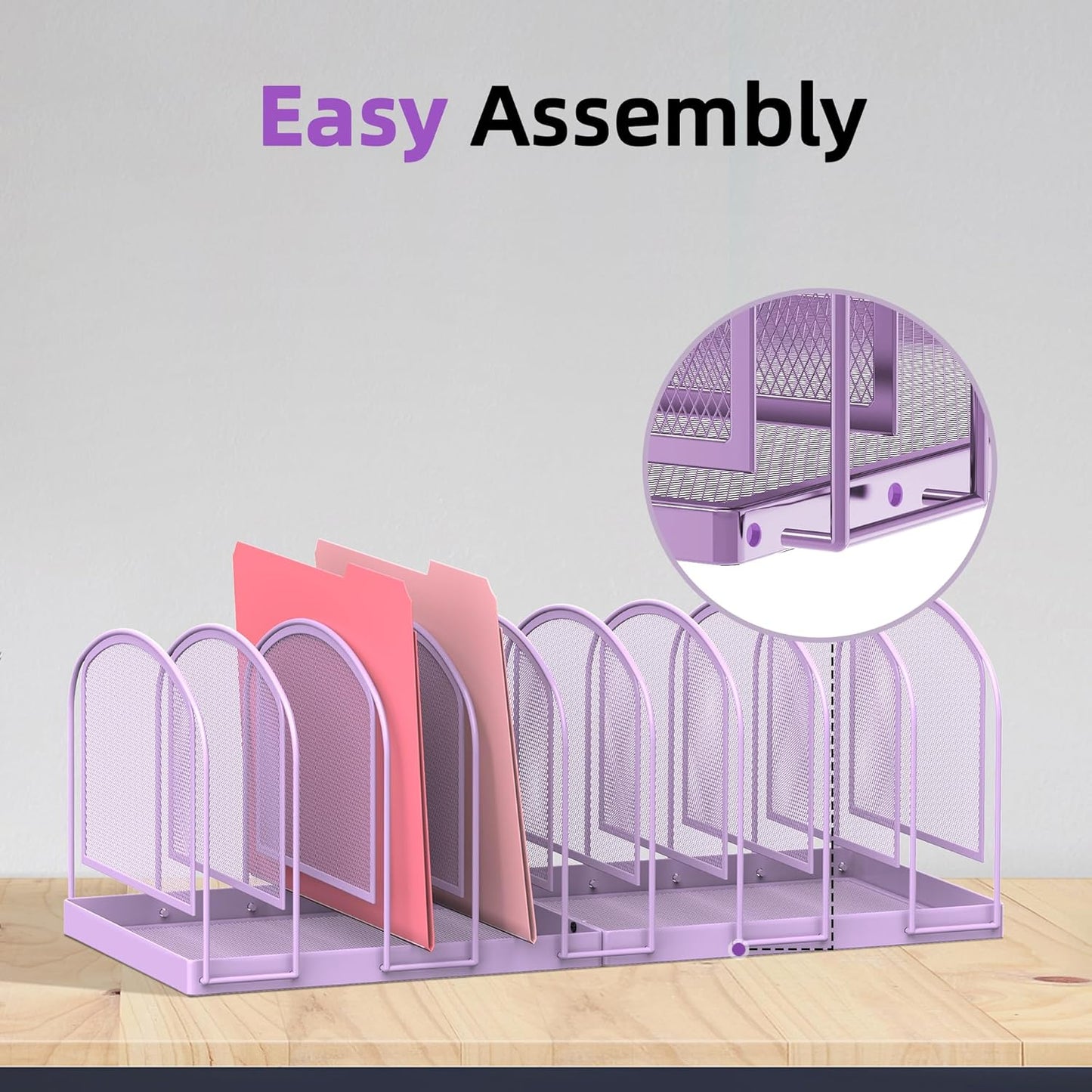SUPEASY File Organizer 9-Section Mesh Desk Organizer, Upright File Organizer Desktop Organizer File Sorter, File Folder Holder for Office Supplies, Purple