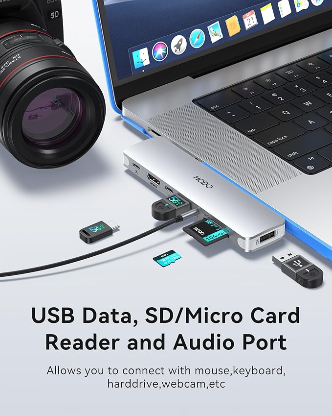 USB C Hub for MacBook Pro Air 2024-2018, MacBook Adapter Multiport for MacBook 13" 15" 16", Mac Accessories Adapter 8 in 2 with HDMI Thunderbolt 3 USB-C USB 3.0 2.0 SD/TF Card Reader, Silver