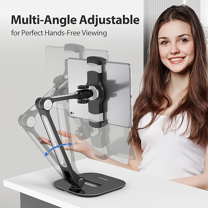 AboveTEK Tablet Stand, Multi-Angle Adjustable iPad Stand Holder, 360° Swivel Tablets Stand Aluminum Desk Mount Fits 4”-11"(Diagonal) iPad/mini/Air/Pro for Business Kiosk Office – Black