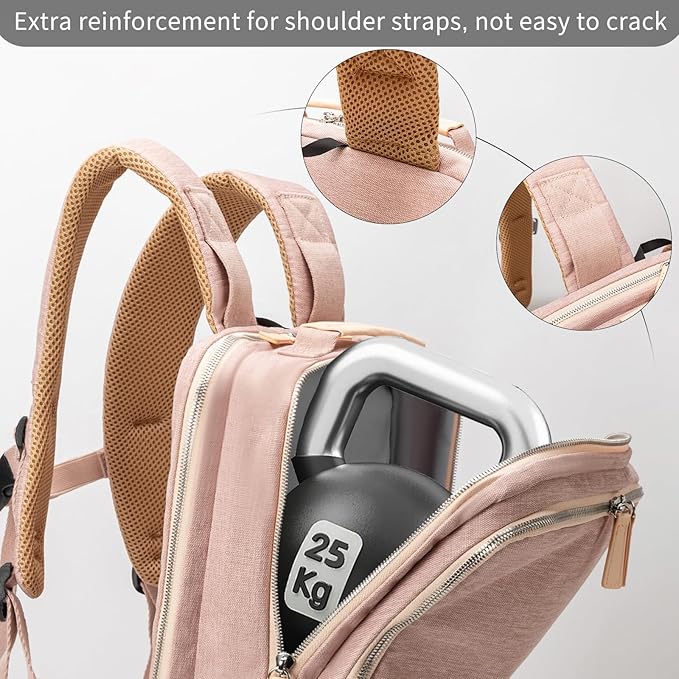 NOBLEMAN Laptop Backpack Women, Travel Work Business Carry on Computer Backpacks with Multi Compartment, Water Resistent 15.6 Inch Laptop Backpack with USB Port for Nurse (Pink Plus