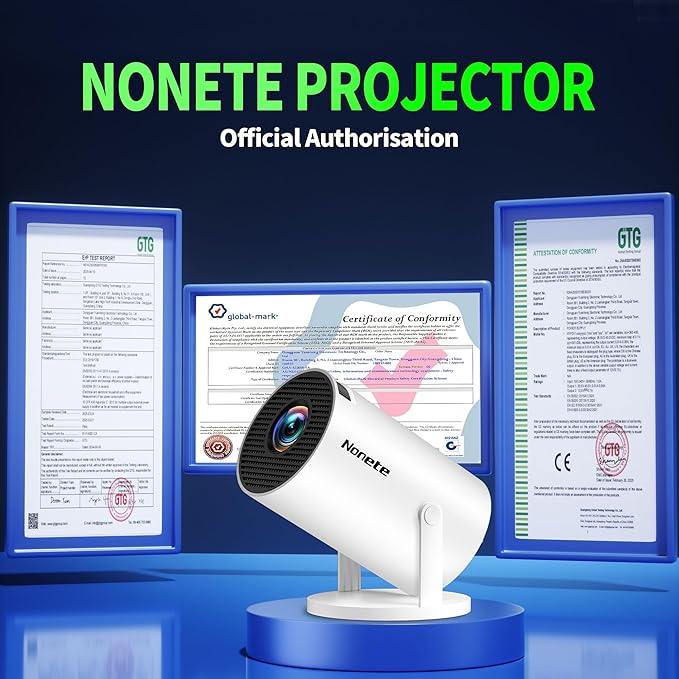 【Built-in Apps】Mini Projector 1080P, 4K Projector Full HD with WIFI 6 and Bluetooth 5.2, Support 270° Rotatable Portable Projector with Auto Keystone Correction,Compatible with Phone/HDMI/USB-White