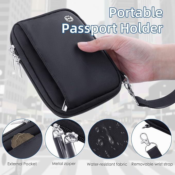 WALNEW Passport Holder for Travel - RFID Blocking Travel Wallet Essentials Organizer with Card Slots & Zipper Pocket (Women/Men), Black