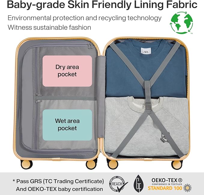 mixi Luggage Suitcase with Spinner Wheels, Hardside Rolling Suitcase PC with Cover & TSA Lock Lightweight Travel Case 26in Checked in, Lark Yellow