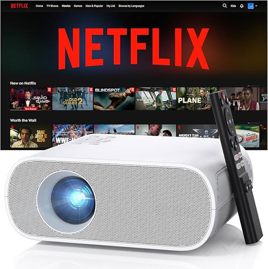 【Official Licensed Netflix】HOMPOW Smart Mini Projector with WiFi and Bluetooth, Native 1080P and 4K Supported Movie Projector, Electric Focus Portable Projector for Indoor & Outdoor Movies