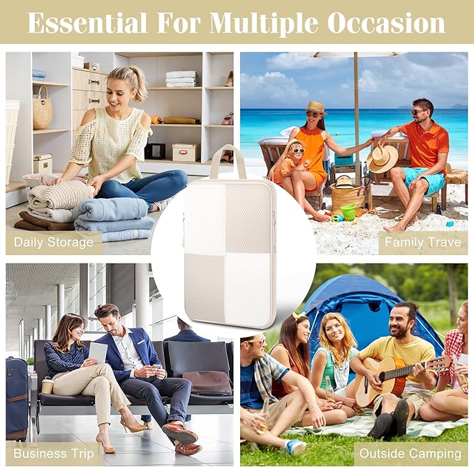 8 Set Compression Packing Cubes for Travel, Expandable Waterproof Travel Organizer, Lightweight Luggage Organizer with Shoes & Laundry Bags, Travel Accessories for Men Women, Beige