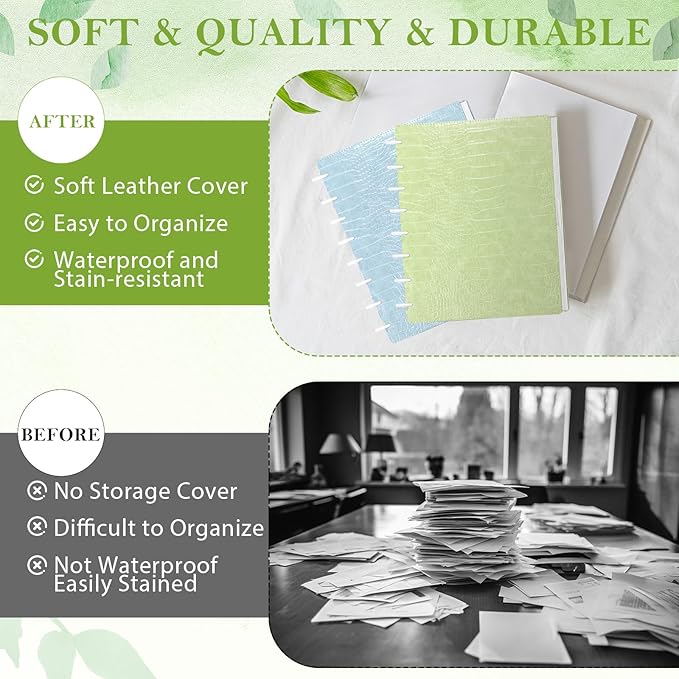 2 Pack Pu Leather 5.5x8.5in Discbound Notebook Cover And Disc Set Discbound Planner Cover With 16 Pcs Expansion Discs Junior Size Disc Bound Notebook Accessories(Blue&Green;No Inner Paper)