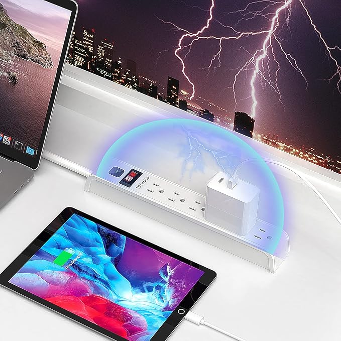 Surge Protector Power Strip, 4 Feet Extension Cord, 600 Joules Surge Protection, Multiple Protection 6 Outlet Strip, ETL Listed, White (2 Packs)