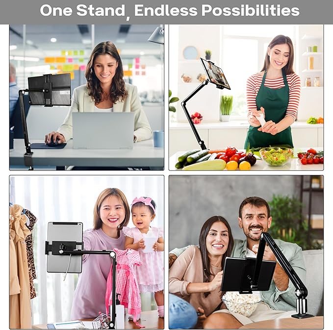 Stand for 16 Inch Portable Monitor - Heavy Duty Aluminum Mount with Infinite Angle Adjustment, Built-in Cable Management - Fits iPad Pro 12.9, Tablets, iPhone (Holds 4.7"-16" Devices)