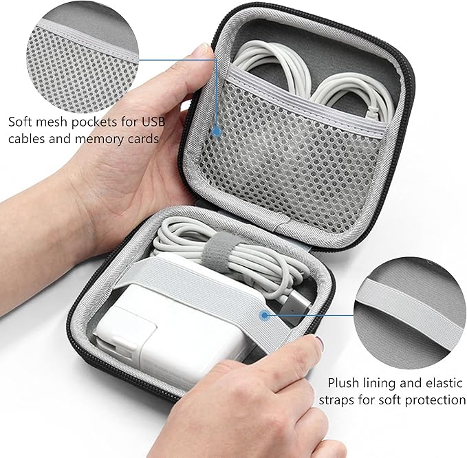 Charger Case for Macbook, Portable Tech Electronic Organizer Bag, Travel Storage Pouch for Laptop Accessories, MacBook Power Adapter, Charging Cords, USB, Power Bank (Black-Oxford, M)