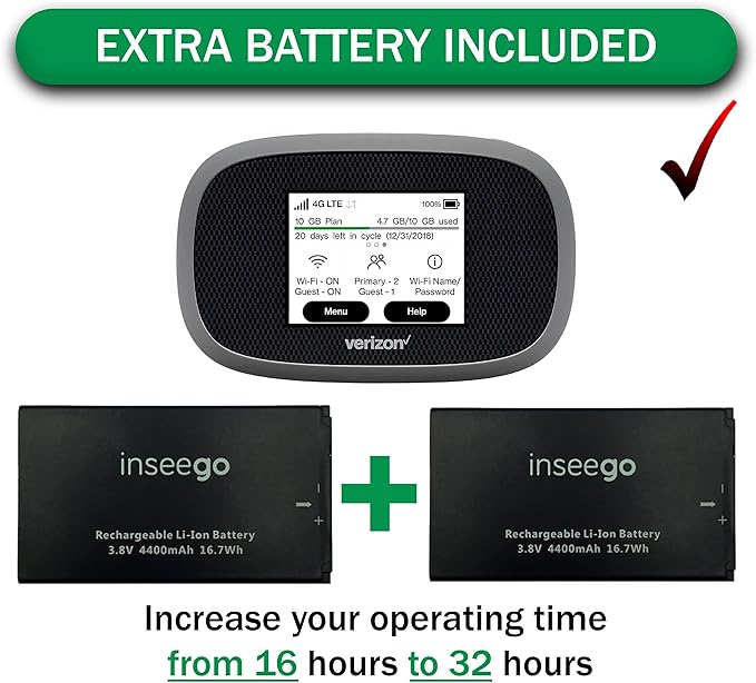 Verizon Wireless Jetpack Inseego MiFi 8800L | Free VPN Mobile Hotspot for Travel | 4G Mobile Portable WiFi | Unlocked Globally | Near 5G Speed up to 1200 Mbps | EVDO-LINK Bundle - Verizon Sim Card