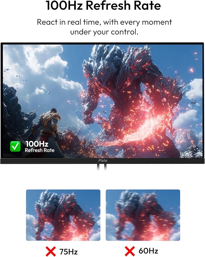 Pixio PX275 Wave 27 inch 100Hz Refresh Rate QHD 1440p Resolution IPS Panel 1ms MPRT Response Time Gaming Monitor with Adaptive Sync