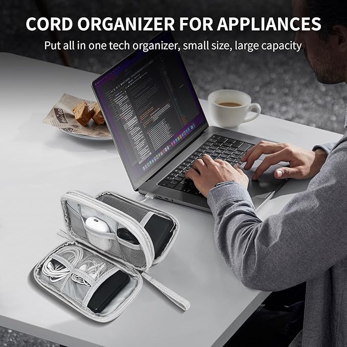 SUNRISING Travel Electronic Organizer Bag - Portable Waterproof Double Layer Large Capacity Storage Case for Charger, Cables, Phone, Earphone, Flash Drive & More Travel Essentials（Gary）