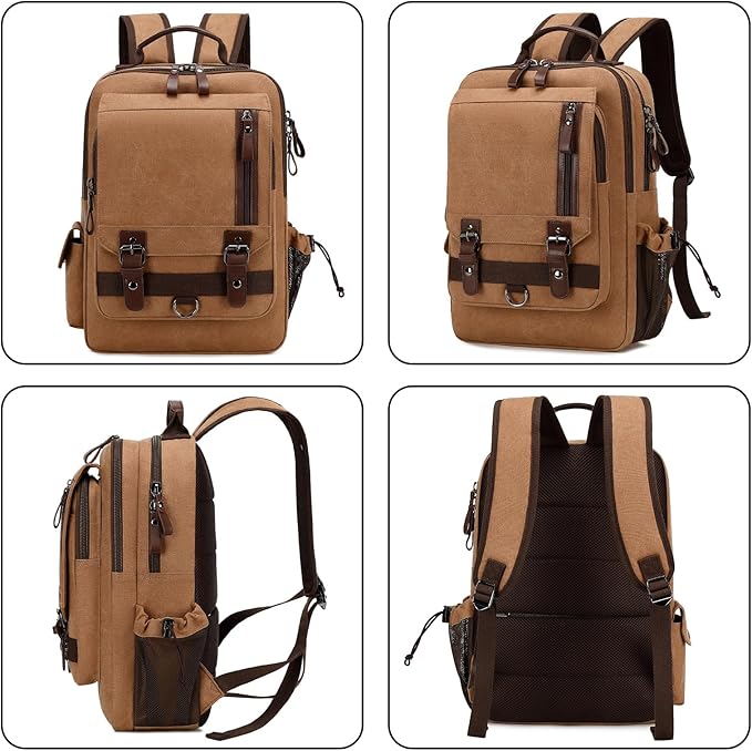 Lanola Water-resistant Canvas Backpack with Anti-Theft Pocket, Daypacks Fits 15.6 Inch Laptop for Men Perfect for Work, Travel, Daily Use (Grey)