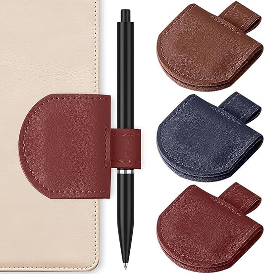 Magnetic Pen Loop Holder, Pencil Holder for Notebooks, Journals, Calendars, PU Leather 3 Pack