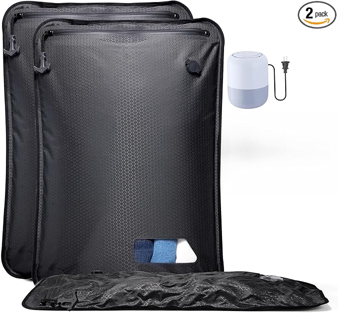 Essential Vacuum Bags for Travel Luggage with Electric Pump, Reusable Compression Bags for Checked Suitcases, Vacuum Seal Spacesaver for Cloth Packing(2Medium+Pump)