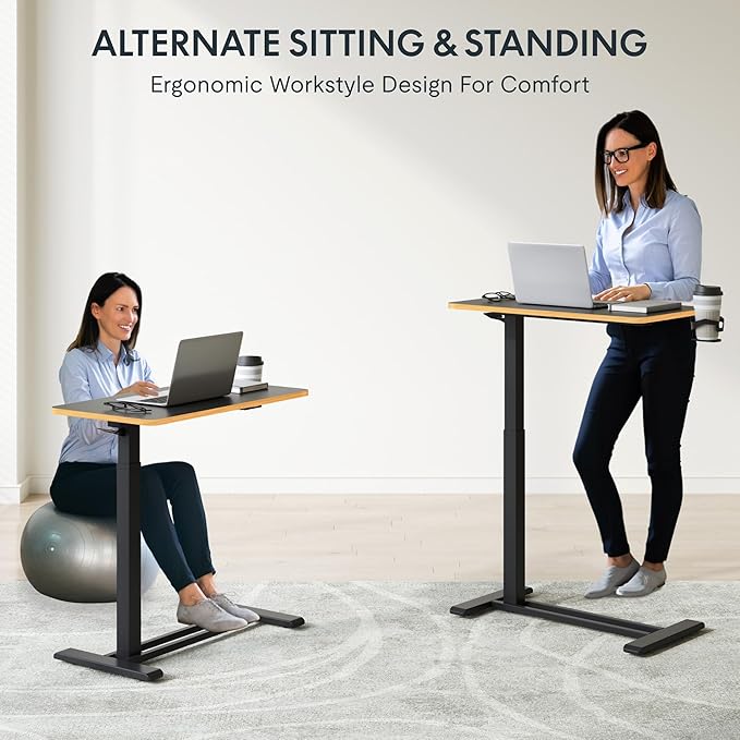 FLEXISPOT H7 Adjustable Overbed Bedside Table with Wheels Pneumatic Mobile Standing Desk Laptop Desk Rolling Computer Cart Movable Overbed Tables Hospital Home Use(27.6" W x 15.7" D, Black Maple)