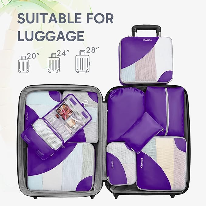 ALL INCLUDED 10 Set Durable Packing Cubes for Suitcases,OlarHike Essentials for Travel, UPGRADED Anti-Tear Stitching, NEW Improved Luggage Packing Organizers for Travel Accessories (Purple)