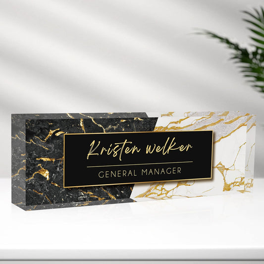 Desk Name Plate Personalized, Premium Marbling Acrylic Desk Name Plate, Personalized Name Plate for Desk, Office Decor for Women or Men Coworkers, Boss, Employee, Teacher