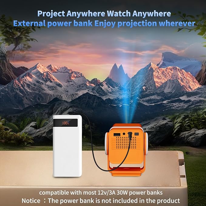 Dess Mini Projector,Portable projector can be powered by power bank,outdoor projector with Wifi6 and bluetooth,Movie projector,180° Rotatable, Auto Keystone Correction hometheater proyector,T1(Orange)