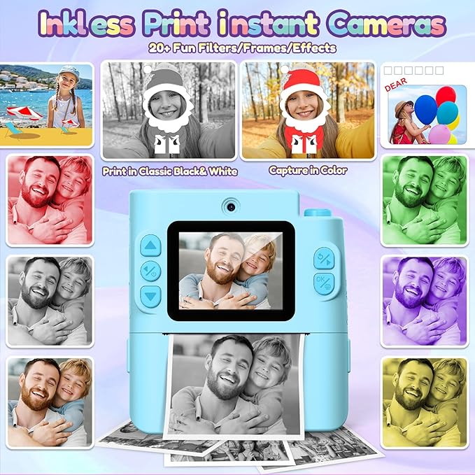 Gift for 3-12 Year Old Boys Girls: Kids Camera Digital Instant Print Dual HD Video Camera Toys for Kids Teen Boys Girls Ages 3 4 5 6 7 8 9 10 Birthday Christmas Valentines Gifts with 32G SD Card Blue