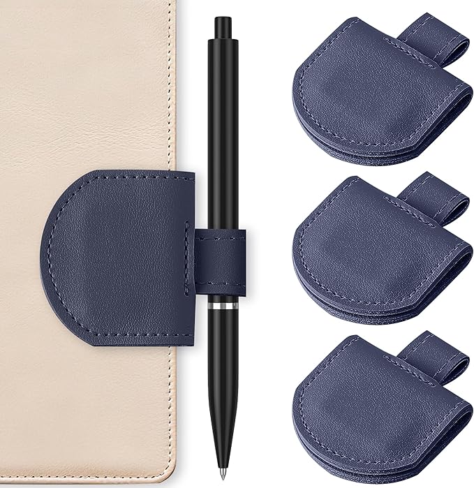 Magnetic Pen Loop Holder, Pencil Holder for Notebooks, Journals, Calendars, PU Leather 3 Pack