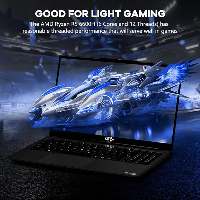 NIMO 15.6" IPS FHD-Gaming-Laptop, AMD Ryzen 5 6600H 6 Cores 64GB DDR5 RAM 1TB SSD (Beat i7-1165G7, Up to 4.5GHz) Radeon 660M GPU-Computer with 100W Type-C Backlit Keyboard Fingerprint Win 11