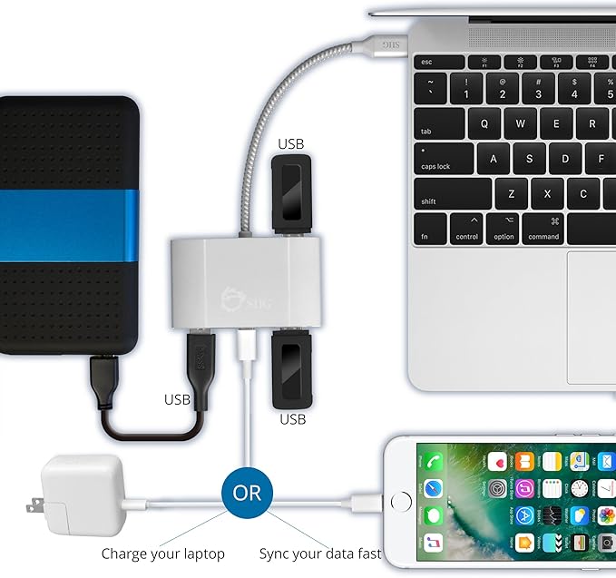 SIIG USB C Hub with PD Charging, 3 USB 3.0 Ports & Type C Power Delivery Charging Port for HP, Chromebook, MacBook and More