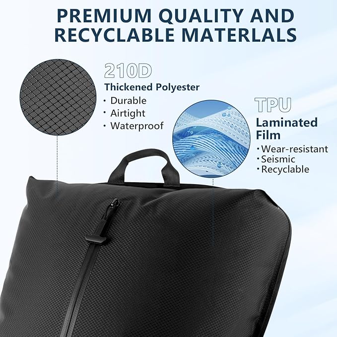 Dobaly 33L Professional Vacuum Bags for Travel with Wireless Vacuum Pump, IP67 Reusable Vacuum Compression Bags for Suitcases and Backpack Space Saver Vacuum Bags Lightweight&Durable (1PC+Pump)