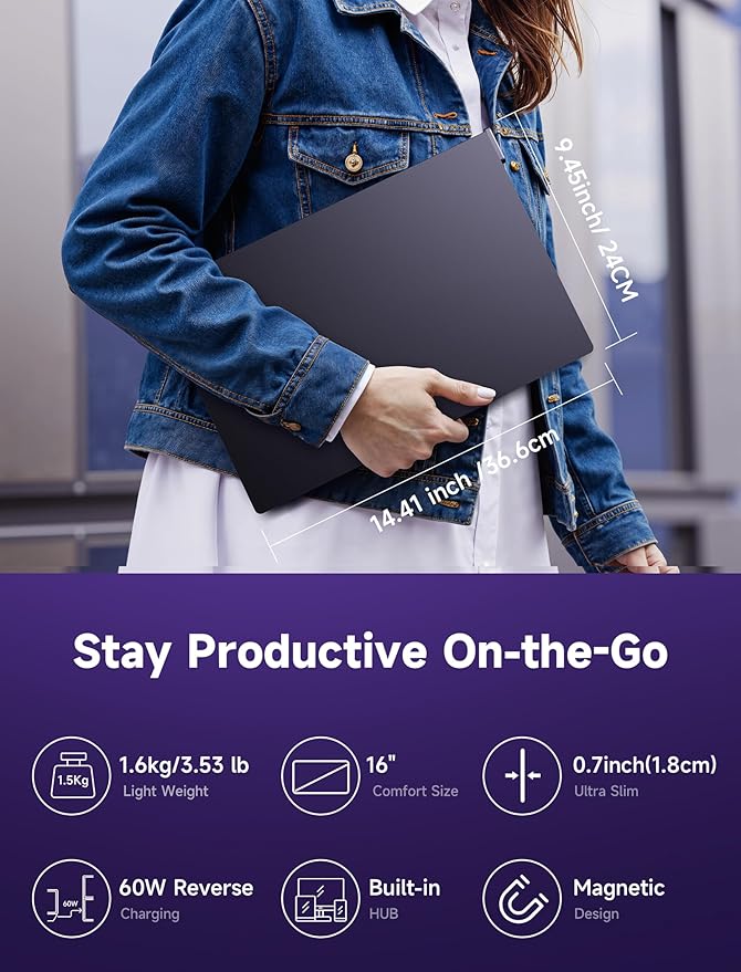 JSAUX FlipGo Pro 16" Dual Portable Monitors, 2.5K Triple Laptop Screen Extender, Portable IPS Dual-Screen Monitor for Laptop[for Windows/Linux/macOS] One Cable to Dual/Magnetic Design/DisplayLink