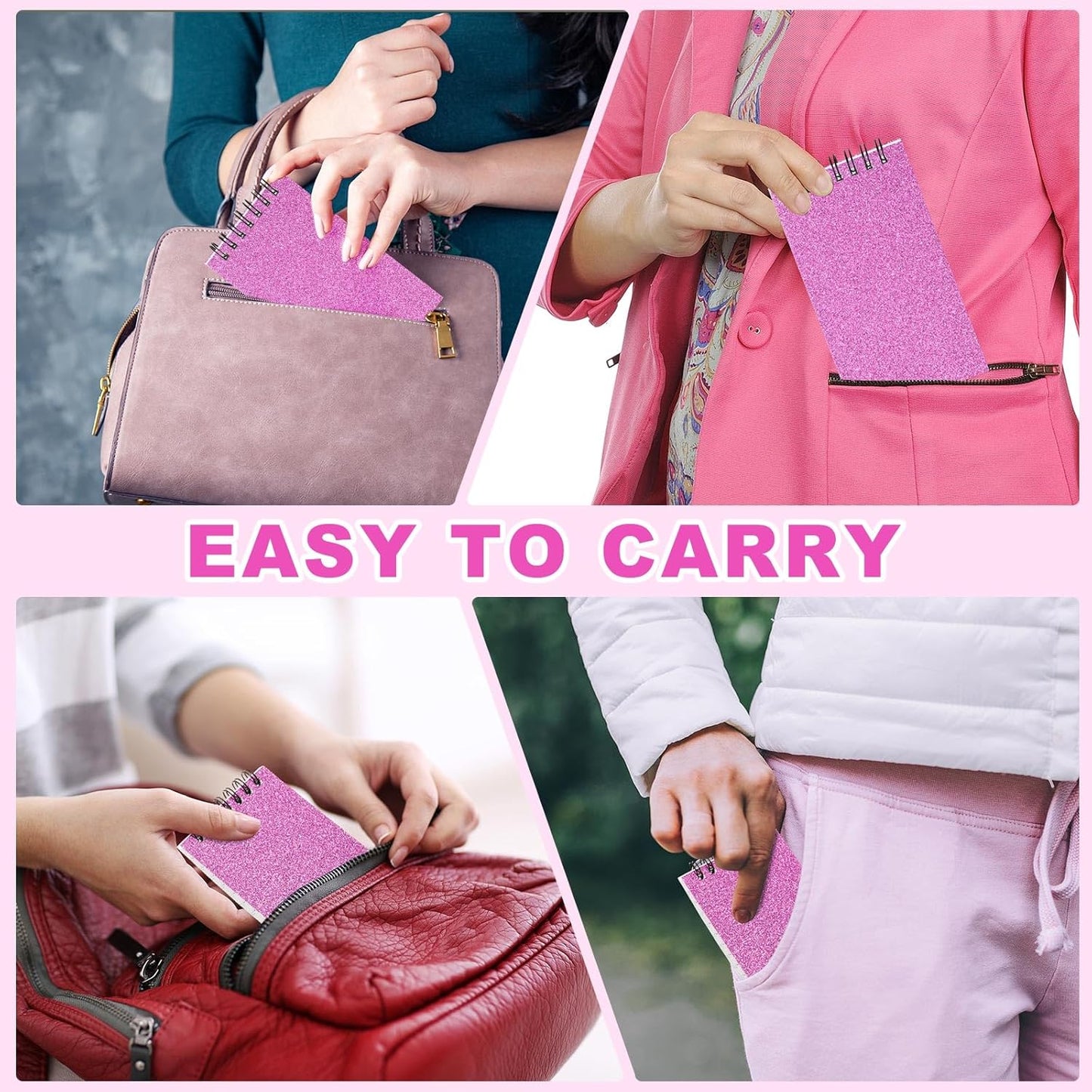 Tenceur 6 Pcs Pocket Notebook Bulk Small 3x5 Inch Spiral Notepads Mini Top Bound Notebook with Lined 120 Pages Ruled Memo Pads for Office College Nurse Essentials Back to School Gift (Glitter Pink)