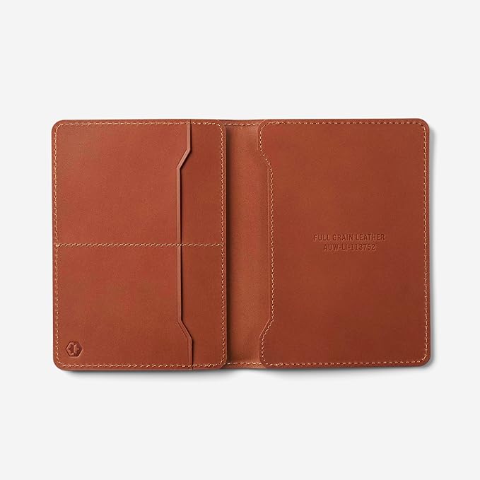 Ridge Passport Holder - Leather Travel Wallet, RFID Protection, Holds Passport, 6 Credit Cards, Folded Cash, And a Boarding Pass (Tobacco Brown)